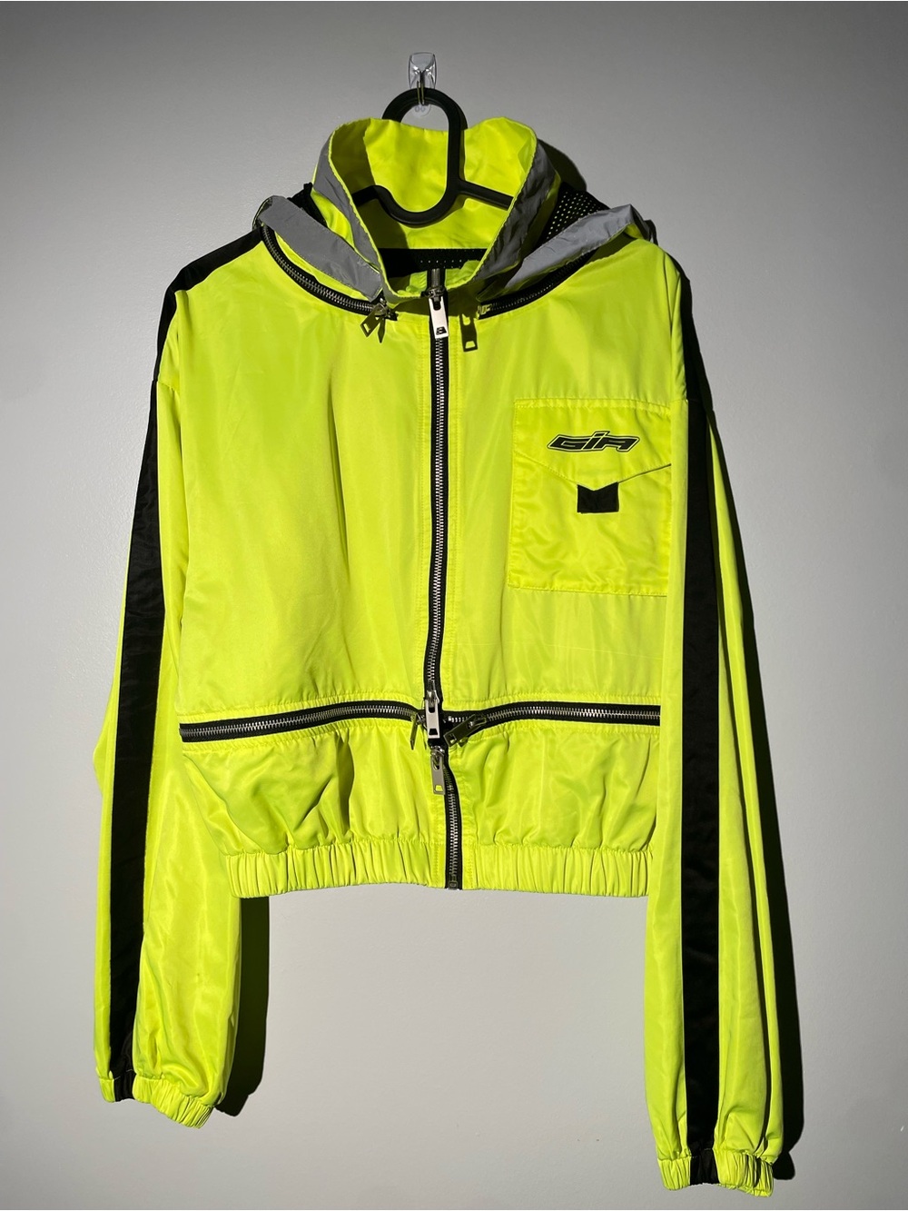 I.AM.GIA Neon Yellow Cropped Utility Windbreaker Jacket XS Multi-Zip